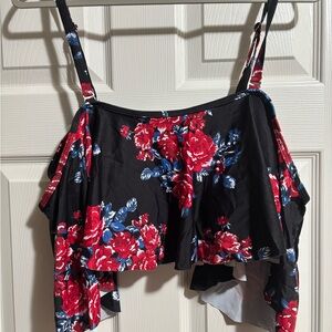 Floral Black and Red Women's Swim Top-NWOT